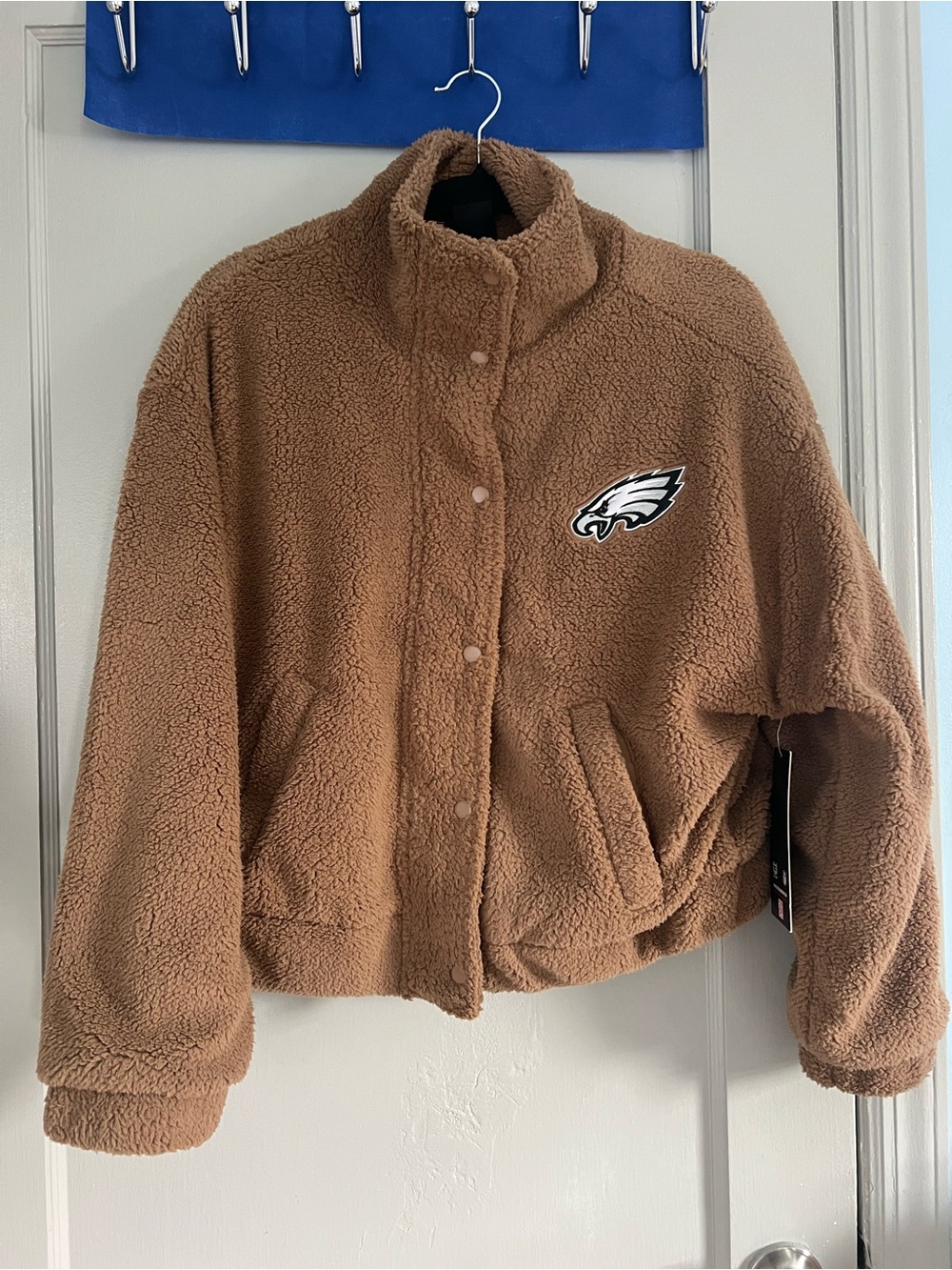 NFL Philadelphia Eagles 🦅 Brown Teddy Sherpa Snap-Front Jacket with Team Patch